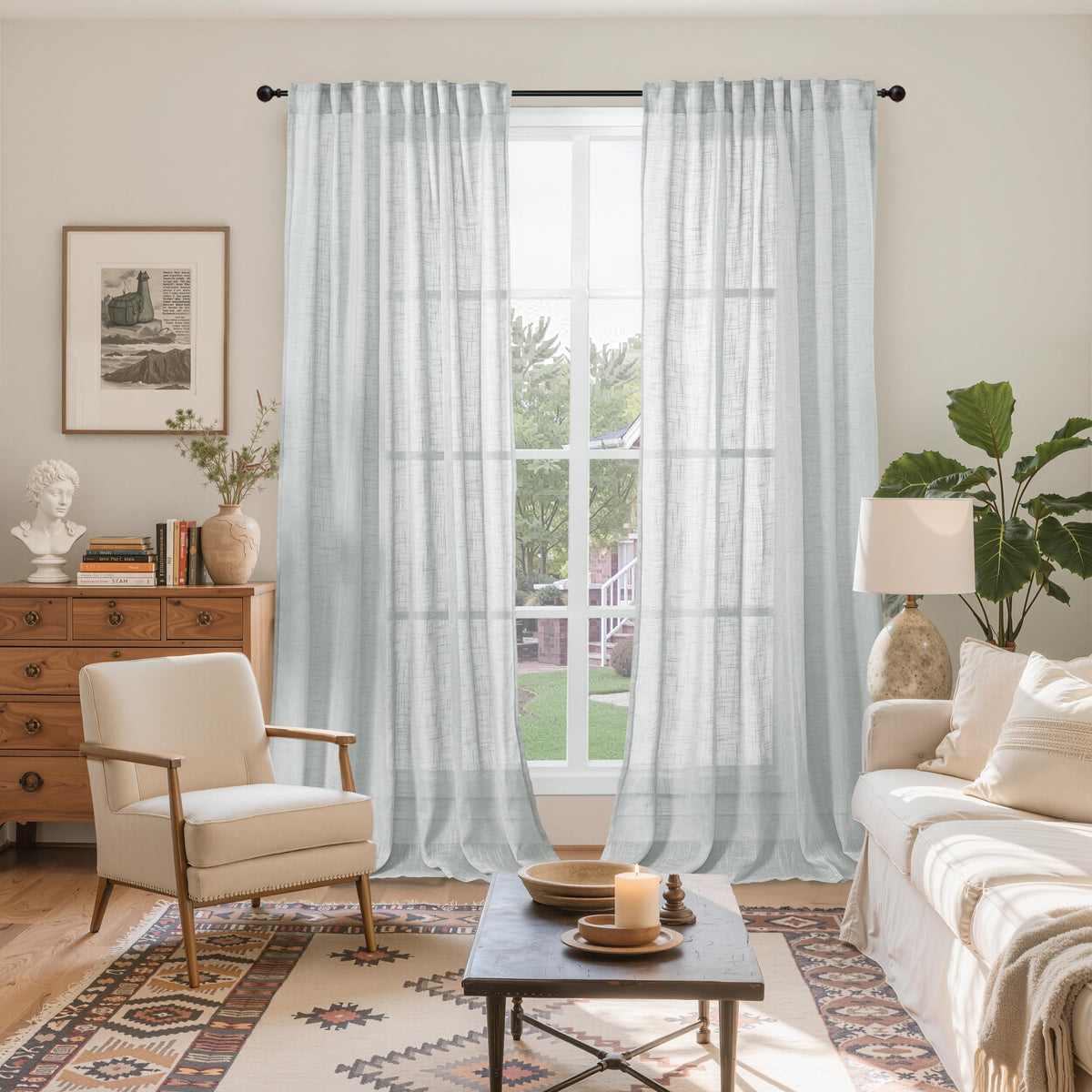 Light Grey Linen Semi Sheer Curtains 52 X 84 Inch Length for Living Room (2 Count)