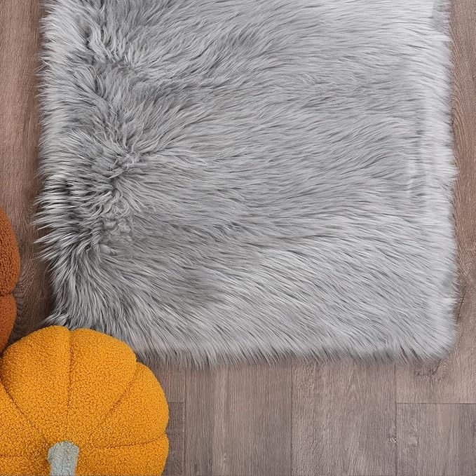 Goolela Grey Sheepskin Area Rug 10x12 Gray Fluffy Fuzzy Furry Carpet for Living Room Bedroom Faux Fur Plush Shaggy Washable Rectangle