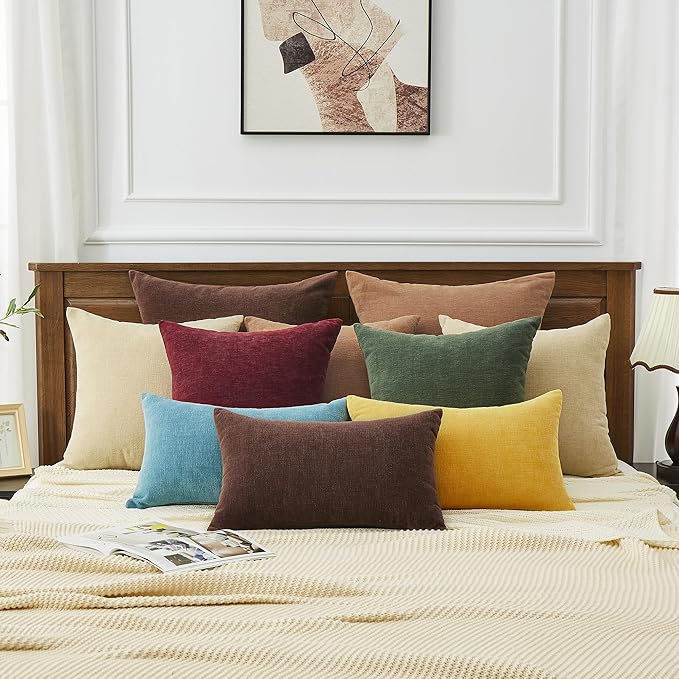 GAWAMAY Decorative Chenille Throw Pillow Covers 26x26 Inch Pack of 2, Soft Square Couch Pillow Cover for Sofa Cushion Living Room Bedroom Solid Dyed Oversized Pillowcases Khaki 66x66cm (ONLY Covers)