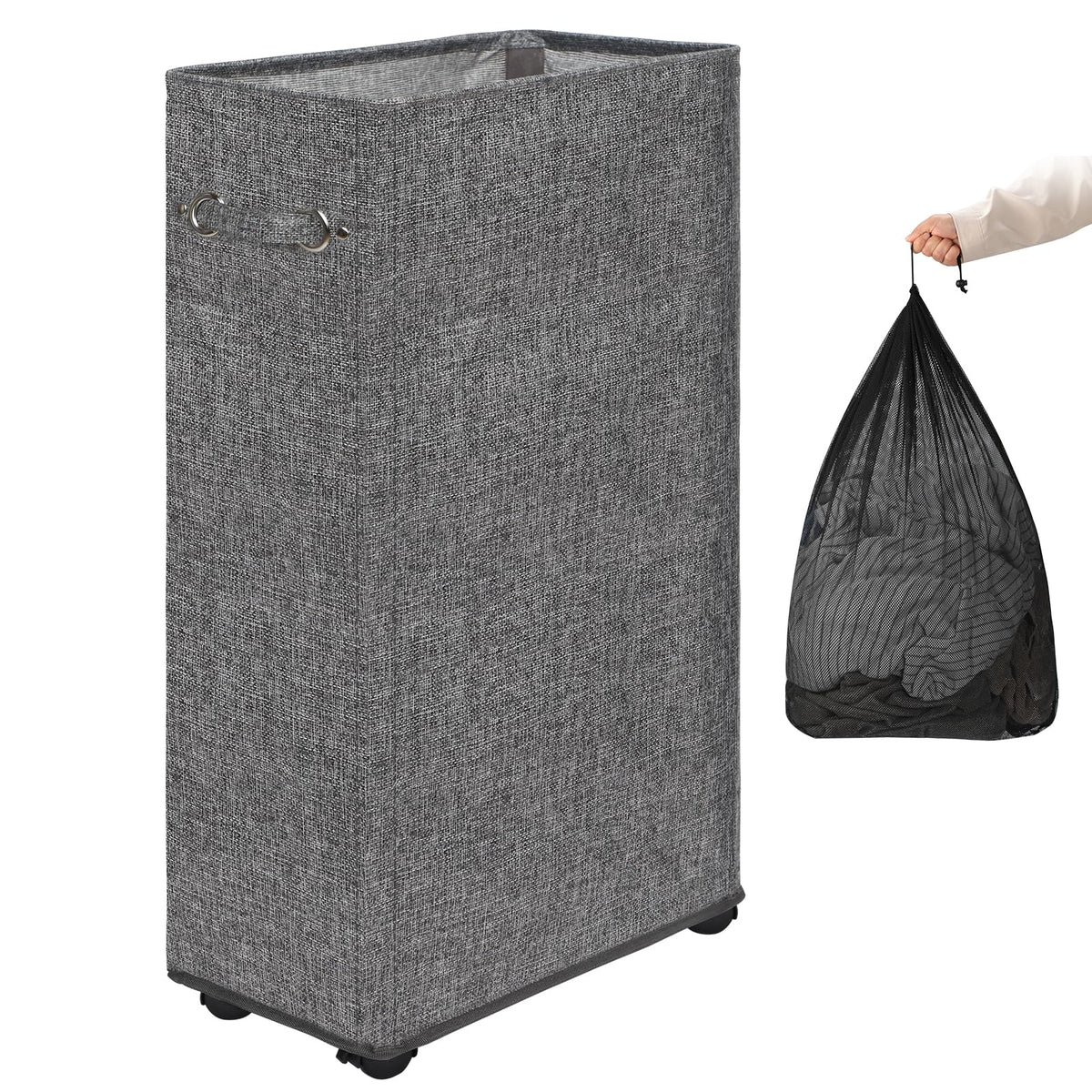 29" Enlarged Slim Rolling Laundry Basket Hamper on Wheels