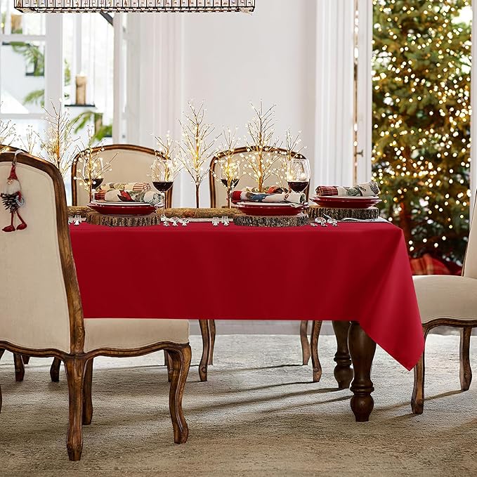 sancua 2 Pack Red Tablecloth 60 x 84 Inch, Rectangle 4 Feet Christmas Table Cloth - Stain and Wrinkle Resistant Washable Polyester Table Cover for Dining Tables, Buffet Parties and Camping
