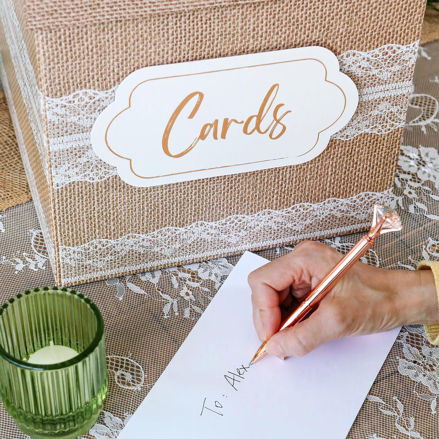 Kate Aspen Rustic Burlap & Lace Gift/Wedding Card Box, Money Box, Farmhouse Wedding Decorations For Reception - Also Perfect for Boho Baby Showers, Birthdays, Graduation