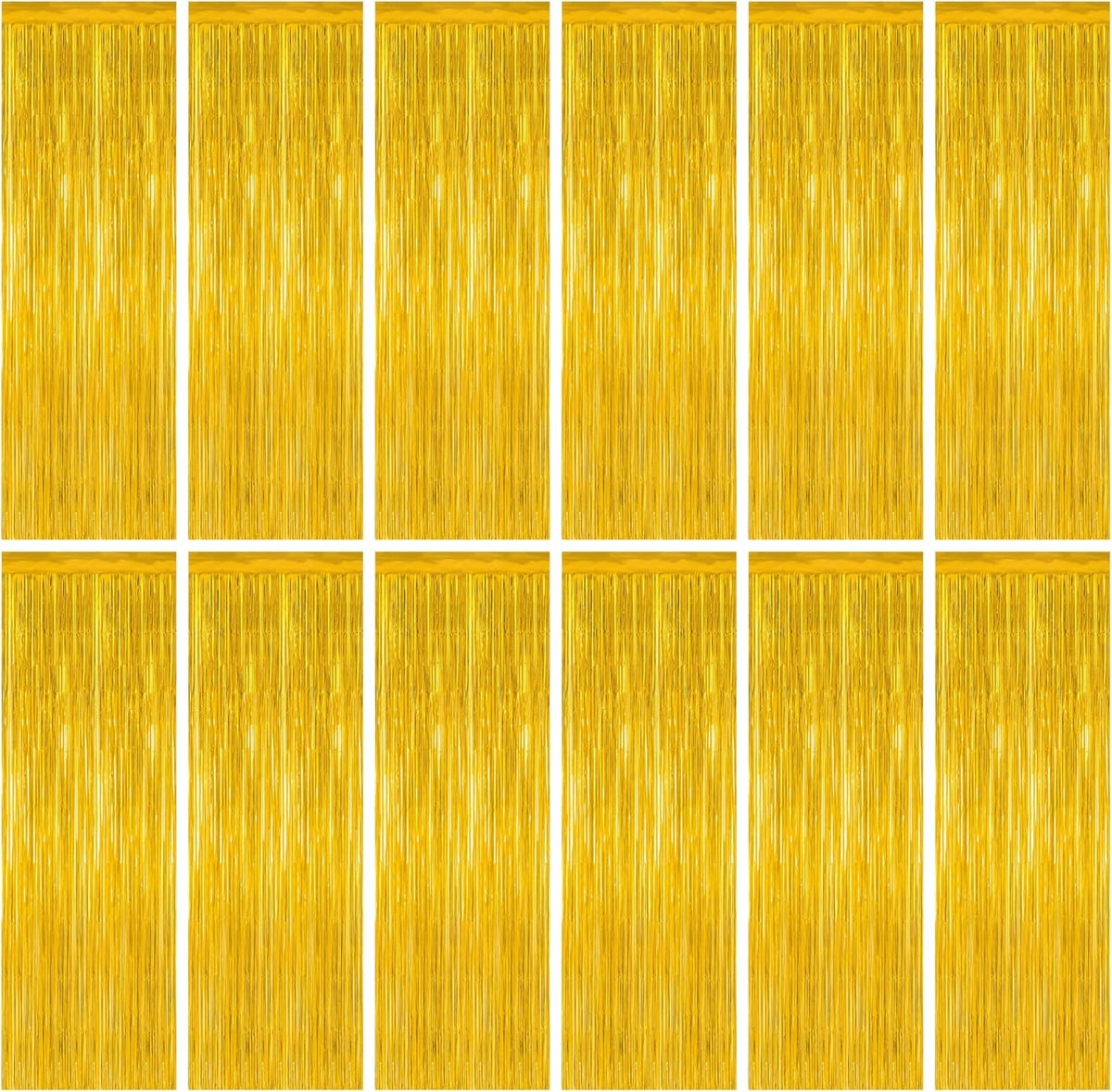 12 Pack 2025 Graduation Decorations, 3.28 FT x 7.05 FT Gold Backdrop Curtains, Metallic Class of 2025 Backdrop Fringe Curtains Foil Streamer, Gold Grad Decorations 2025 Party Supplies
