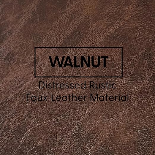 Factory Direct Partners Rustic Kid Birch Sling Book Display; Distressed Faux Leather 4-Shelf Storage for Books or Magazines; Furniture for Bedroom, Playroom, Daycare or Classroom - Walnut, 13745-323