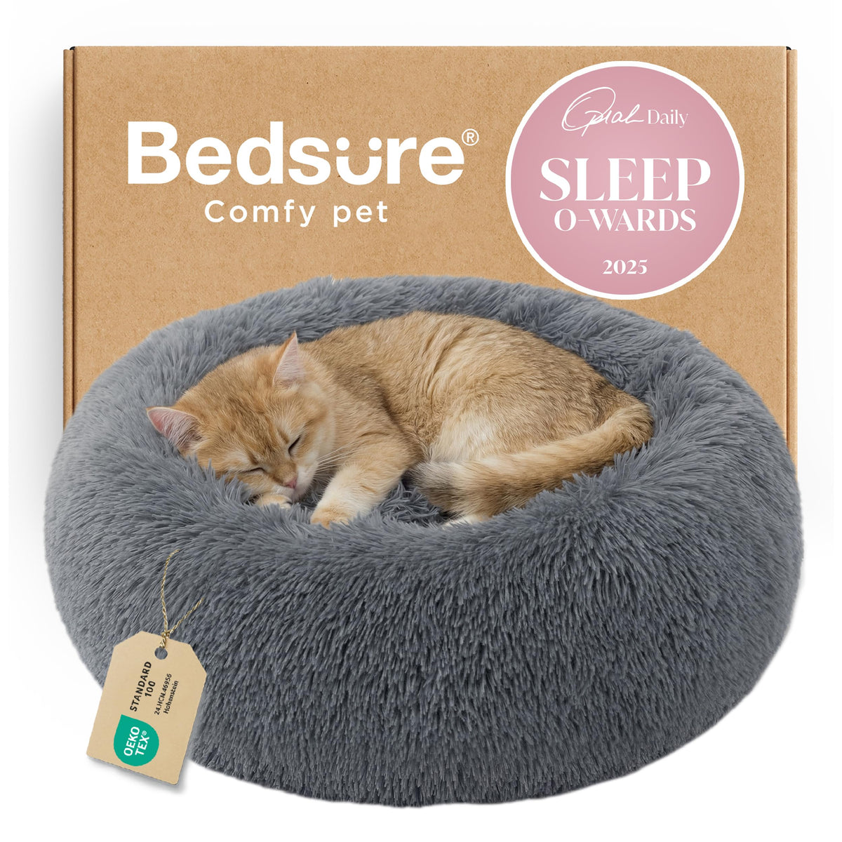 Bedsure Calming Small Medium Dog Bed Donut Washable Puppy Bed,27ins Black