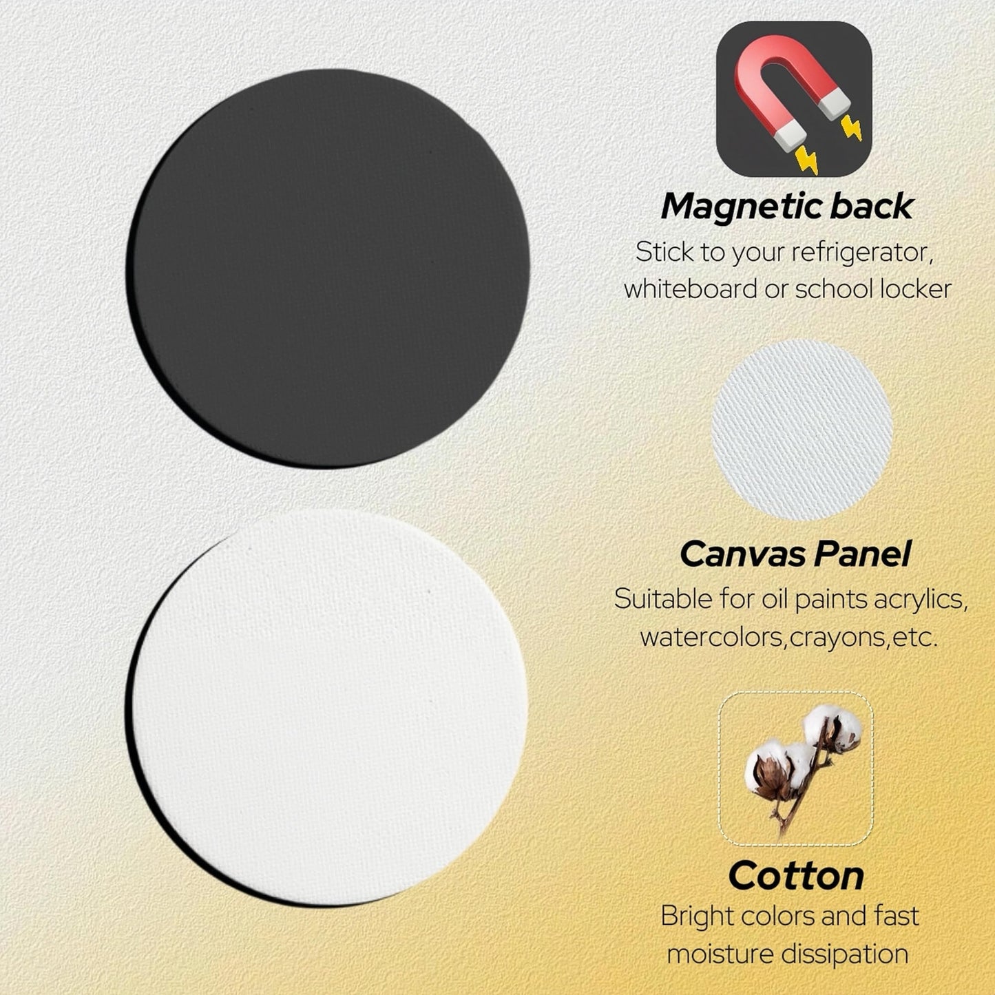 30 Pcs Round Canvas for Painting Panel Mini Magnetic Canvases Boards for Painting Art Crafts for Girls Tweens Gift DIY Fridge Magnets Decor (3",Round Shape