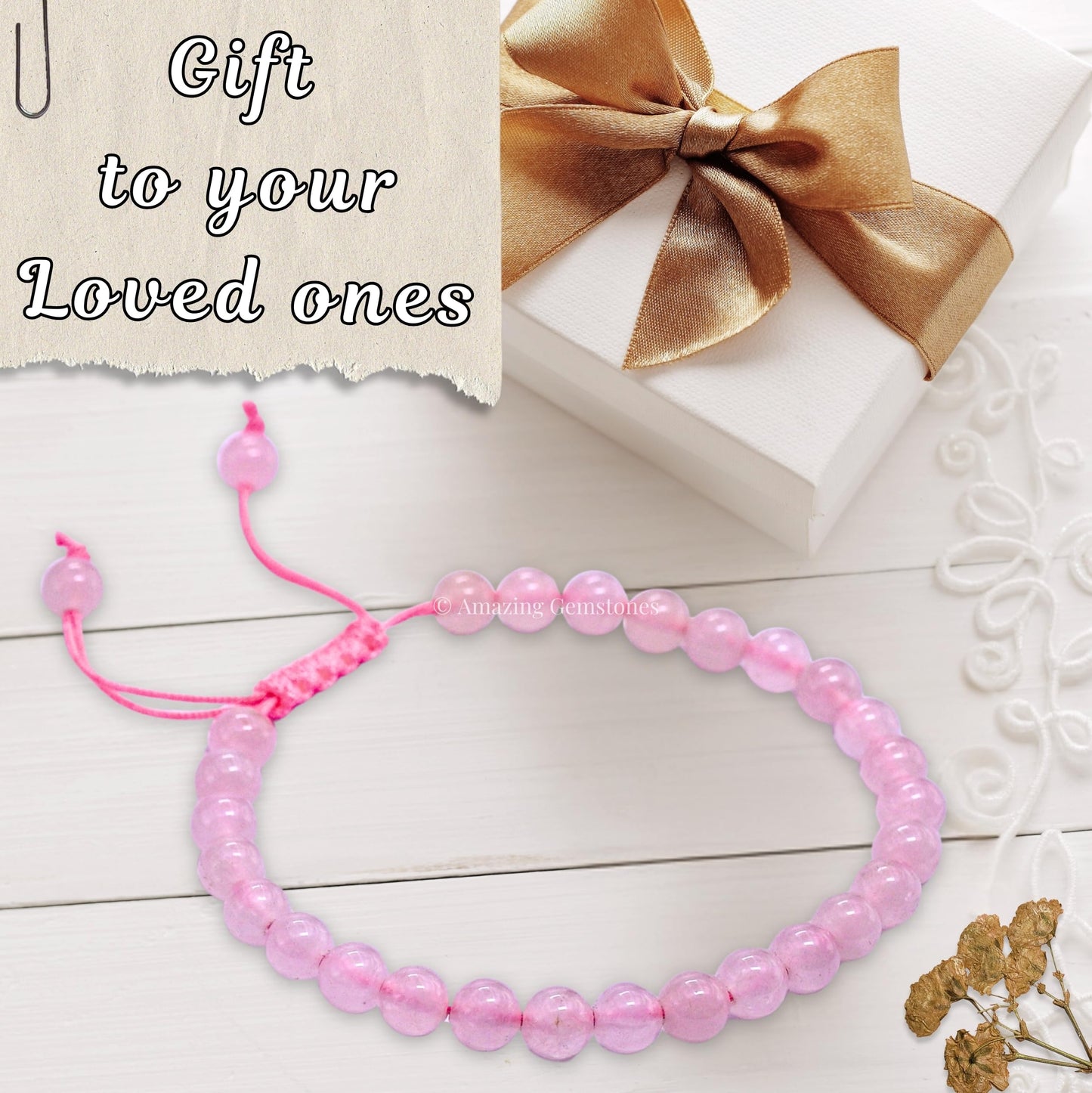 Amazing Gemstone Rose Quartz Bracelet, Gifts For Men & Women - Protection Healing Crystal Bracelet - 6mm Gemstone Beaded Adjustable Bracelet, Pulseras Para Hombres Mujer Stocking Stuffers