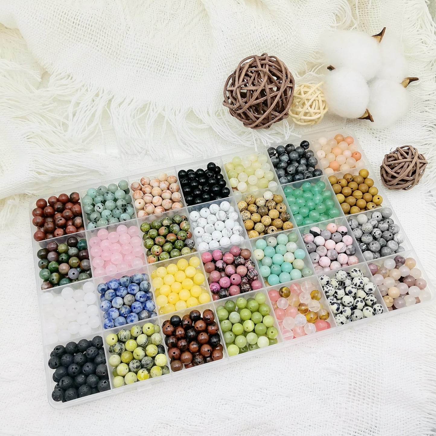 Basigeese 1120pcs Natural Stone Beads Polished Beading 6mm Loose Beads Gemstone Crystal Energy Stone Healing Power for DIY Jewelry Making (6mm 28 Materials A)