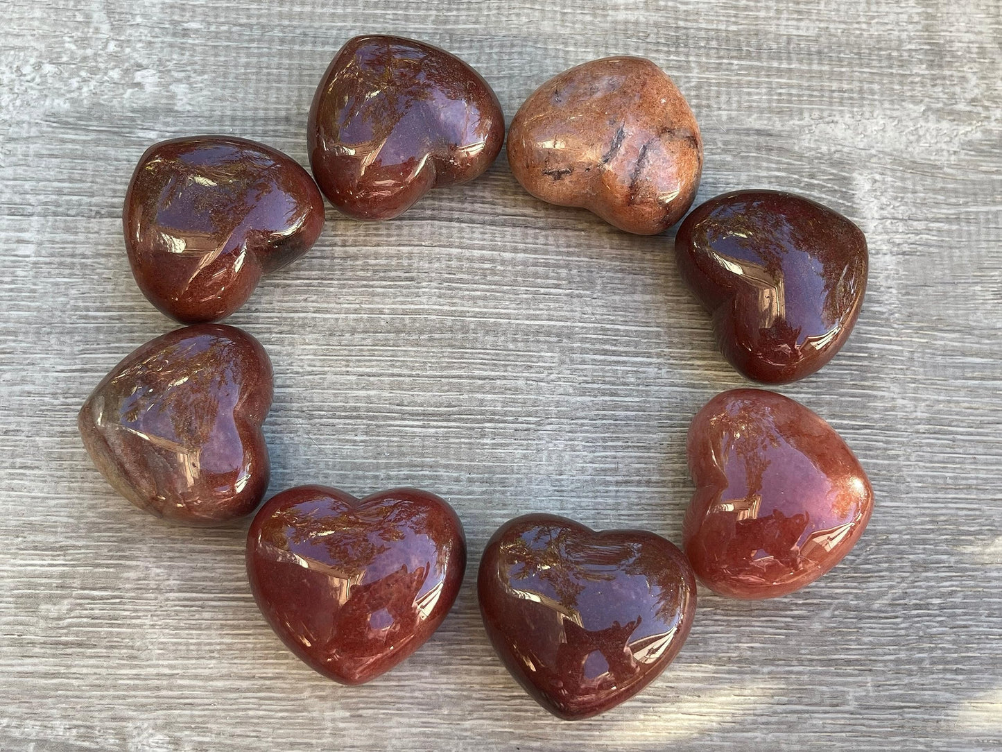 Strawberry Quartz Gemstone Hearts, Polished Strawberry Quartz Puffy Hearts, Strawberry Quartz Crystal Palm Stone, Strawberry Quartz Healing Crystal Hearts (1 Heart)