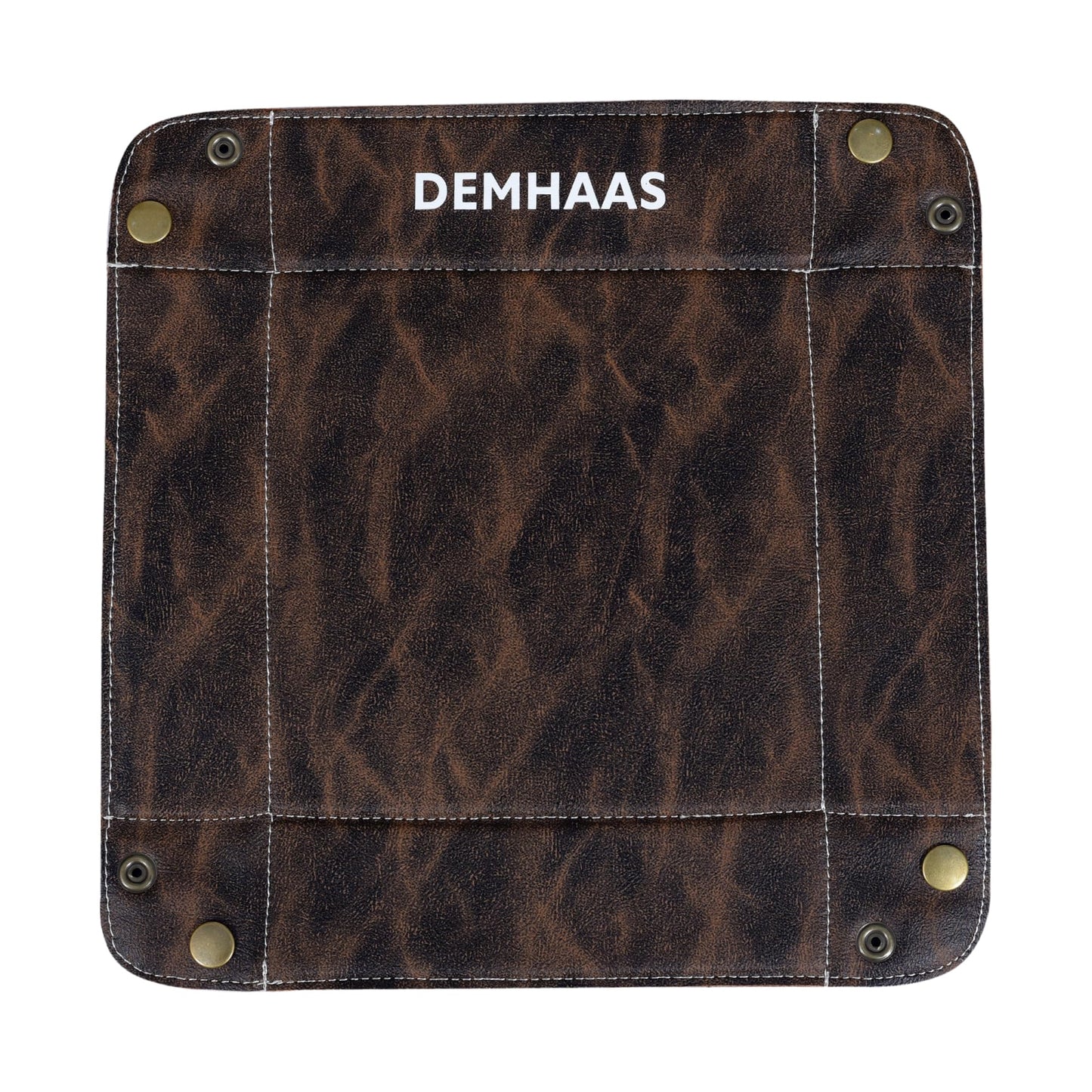DEMHAAS Valet Tray Organizer – Foldable Jewelry & Catchall Tray for Keys, Phone & Wallet – Double-Sided Faux Leather with Rubber Padding – Desk & Nightstand Organizer (Espresso Brown)