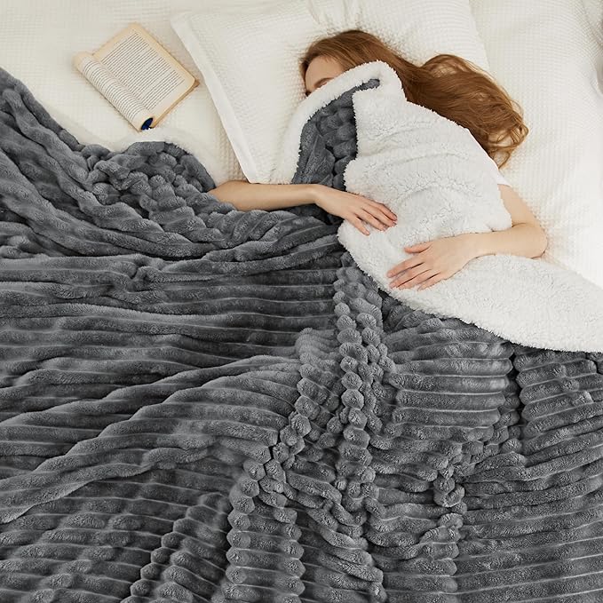 Bedsure Sherpa Blanket King Size for Bed - Super Soft, Cozy Fleece Thick Warm Blanket for Winter, GentleSoft Home Room Decor, Dark Grey, 108x90 Inches