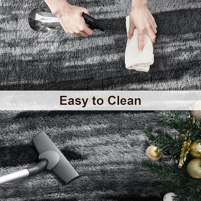 TWINNIS Super Soft Shaggy Rugs Fluffy Carpets, 4x5.9 Feet, Indoor Modern Plush Area Rugs for Living Room Bedroom Kids Room Nursery Home Decor, Upgrade Anti-Skid Rectangular Fuzzy Rug, Charcoal Grey