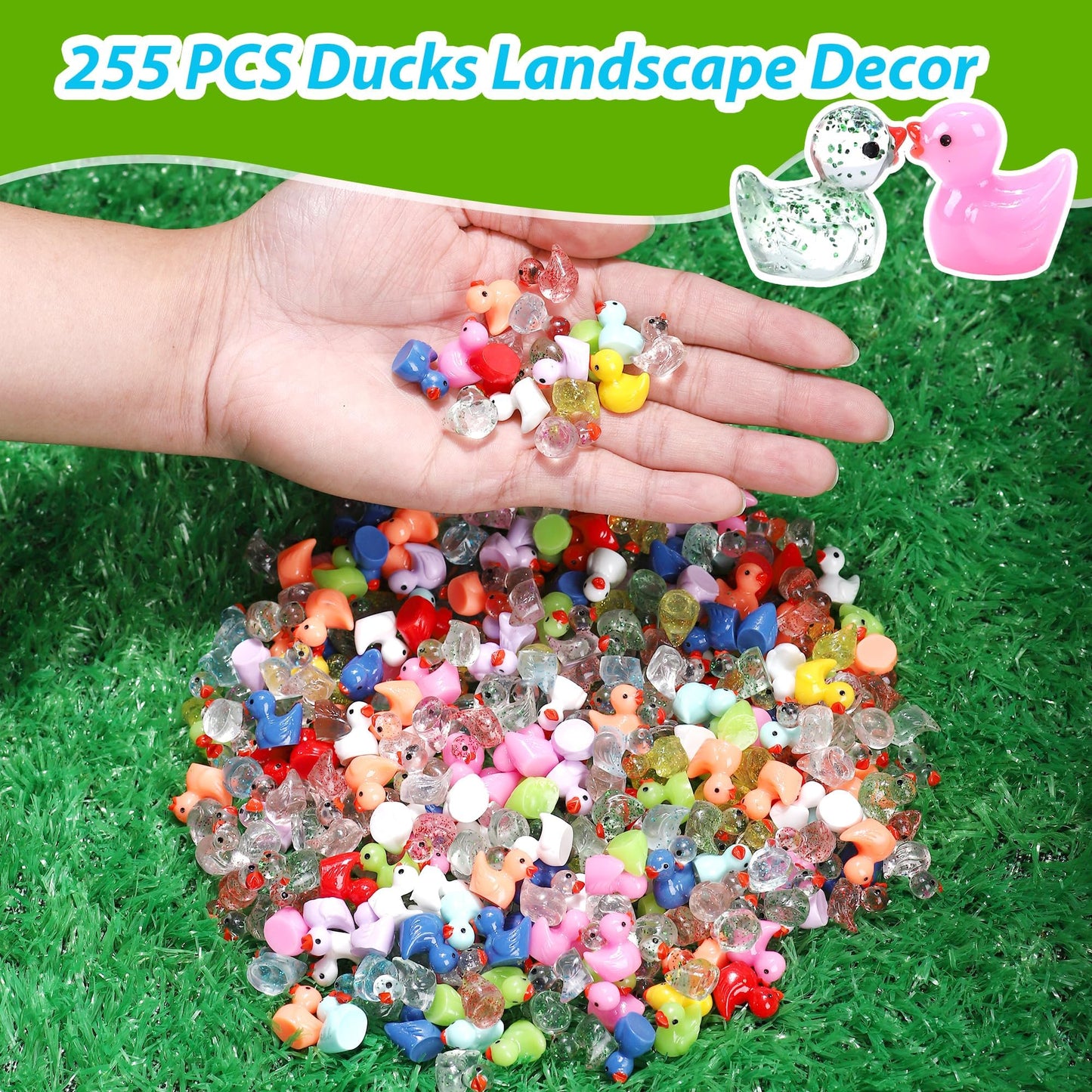 XHDMY 255 Pcs Mini Ducks Tiny Resin Ducks Glitter Little Animals Figurines Bulk for Micro Landscape Aquarium Ornaments Kit Dollhouse Decor Crafts Garden Accessories