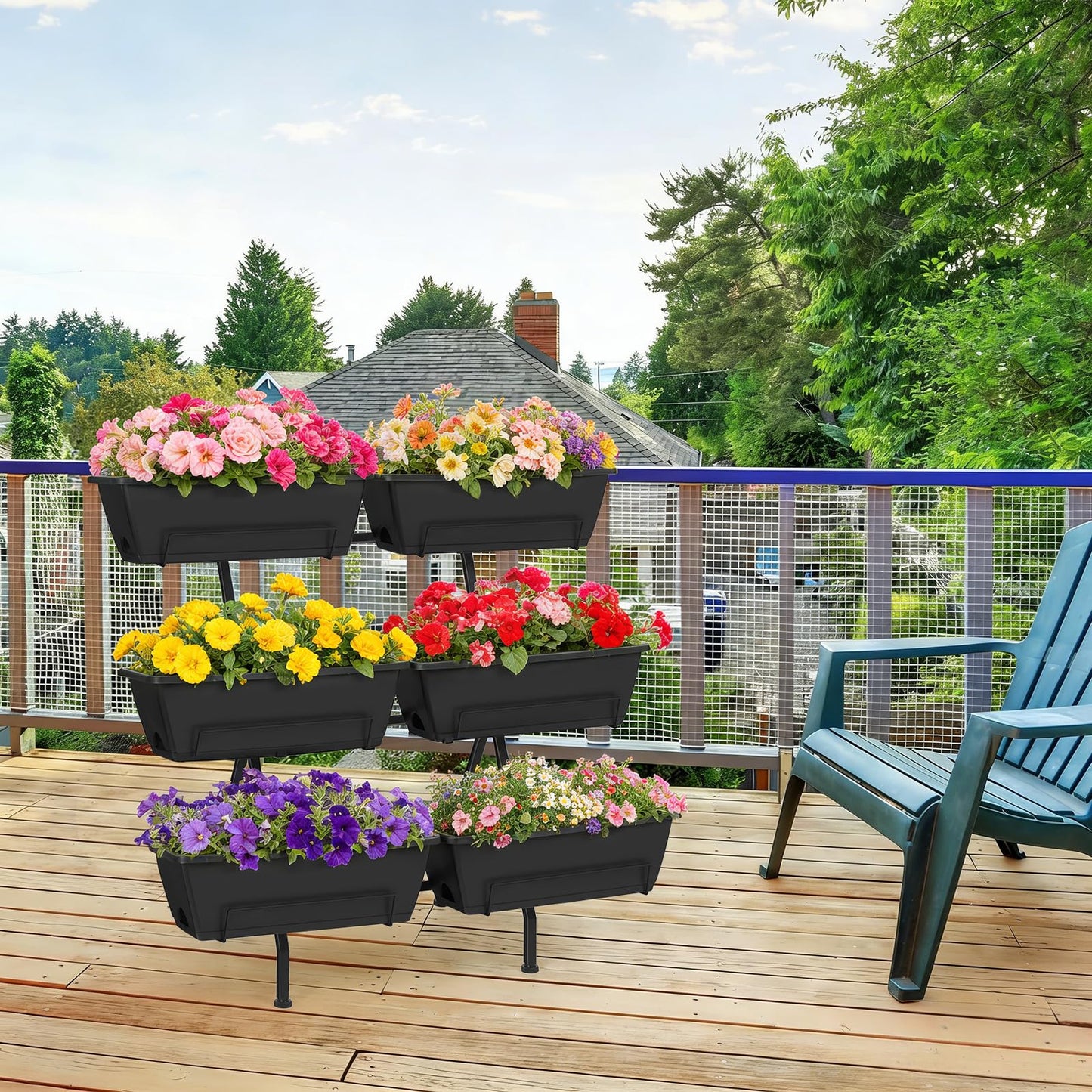 ETELI Vertical Garden Planter 3 Tier Vertical Raised Garden Bed with 6 Garden Planter Boxes Elevated Raised Bed with Drainage Holes Outdoor Standing Garden Planter for Herbs Flowers Vegetables, Black