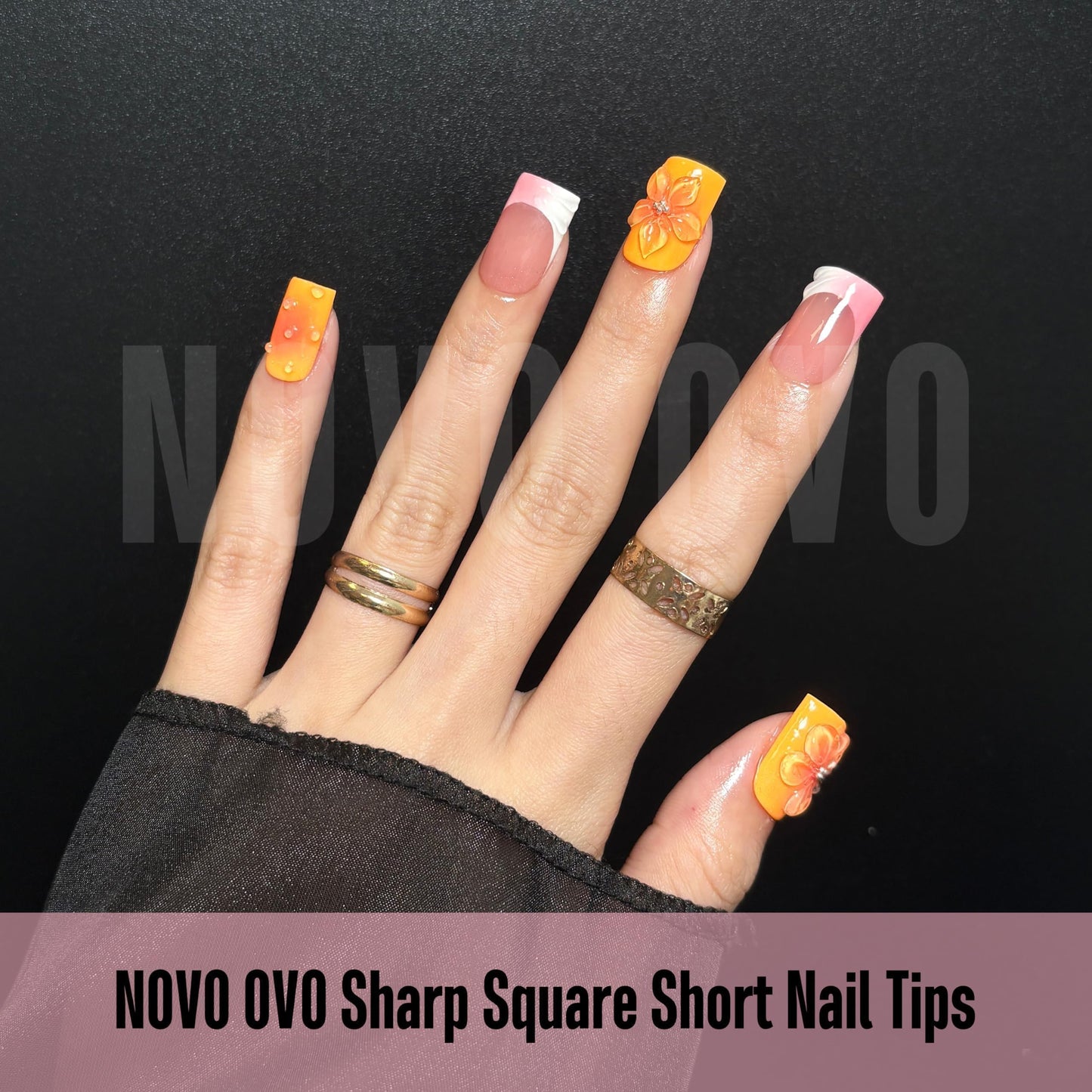 NOVO OVO Sharp Square Short Nail Tips Press on, Natural (Not Sculpted) No C Curve Soft Gel Double Matte Clear Fake Nail Extension, Full Cover False Nails for Salon DIY Manicure x 15 Sizes 240 pcs