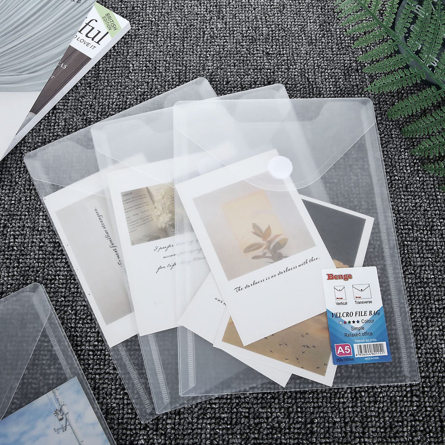 CYEAH 48 Pack Plastic Envelopes, 7 X 10" Clear Reusable Waterproof File Folder with Snap Button, A5 Clear Envelopes for School and Office Supplies