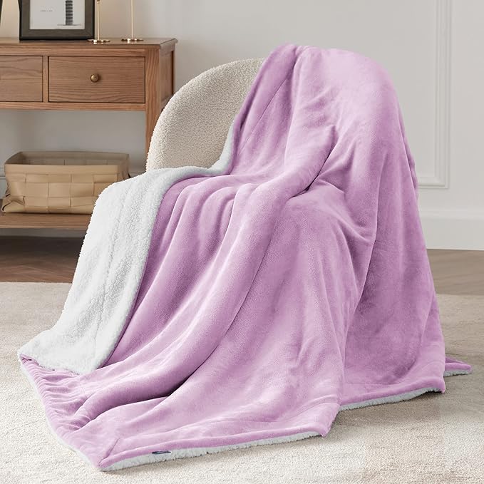 Bedsure Sherpa Fleece Throw Blanket Twin Size for Couch - Thick and Warm, Soft Fuzzy Plush Twin Blanket for Winter, Lilac, 60x80 Inches