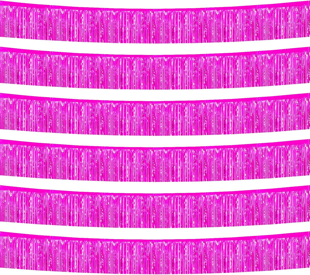 6 Pack 10 Feet Foil Fringe Garland Metallic Tinsel Banner Wall Hanging Curtain Streamers Backdrop for Parade Floats Bachelorette Wedding Birthday Party Thanksgiving Christmas Decorations(Fuchsia)