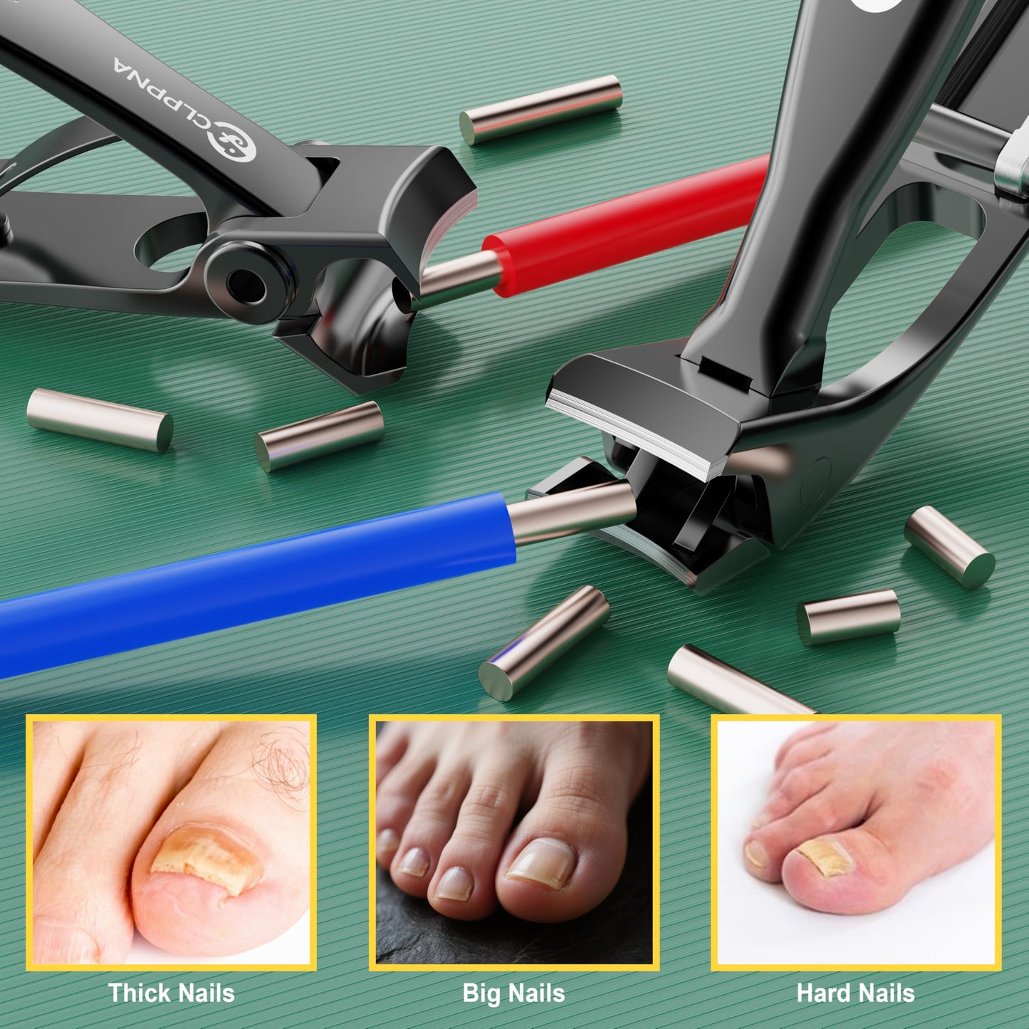 Toenail Clippers for Thick Toenails for Seniors, Angled Head Large Toe Nail Clippers Set, Heavy Duty Ingrown Toenail Clippers with Long Handle, Wide Jaw Fingernail Clippers