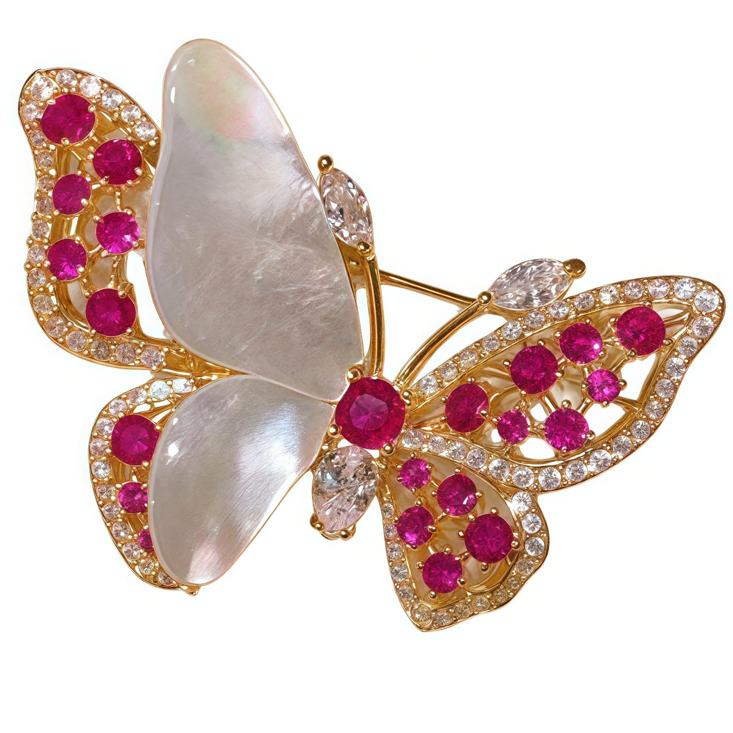 Elegant Natural Shell Red Garnet Butterfly Heavy Rhinestone Brooch for Women