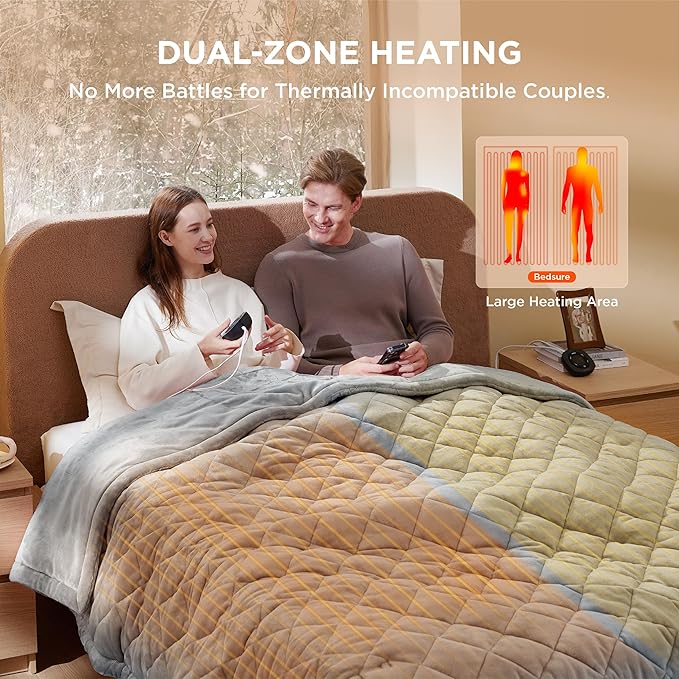 Bedsure Electric Blanket Queen Size - Dual Control Heated Weighted Blanket Queen with 10 Heat Settings, Fast Heating with 10 Time Settings (84x90 inches, Formal Gray)