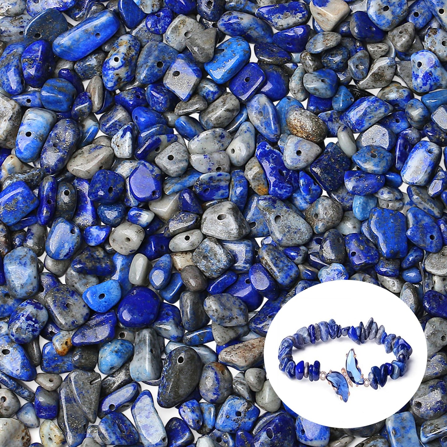ZHIYUXI 400pcs Lapis Lazuli Beads 5-8mm Beads Crystals Gemstones for Bracelet Making Crystal Chips Irregular Lapis Lazuli Stone Bead for Jewelry Making Natural Chips Craft 2 Strands