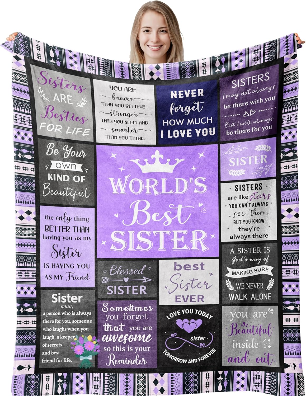 Sister Birthday Gift Idea, Sisters Gifts from Sis, Best Sister Ever Gift for Women, Happy Birthday Gifts for Sisters Adult, to My Sis Soft & Cozy Purple Throw Blanket 60" x 50"