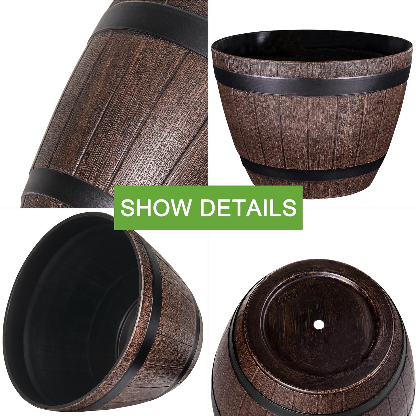 VECELO Plant Pots with Drainage Holes & Saucer, 13 Inch Flower Pots with Tray, 3 Pack Plastic Whiskey Barrel Planters for Indoor & Outdoor Garden Home Plants and Flowers