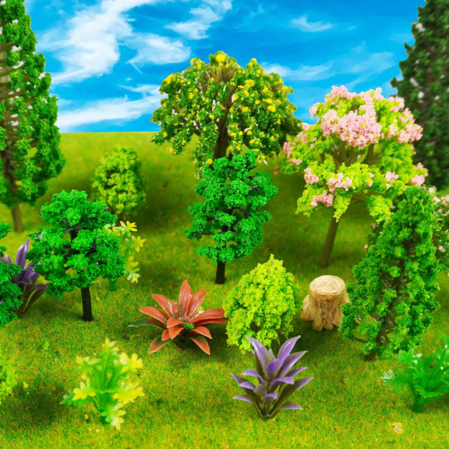 40 PCS Woodland Animals Figures Model Trees 5 Pcs Animal and 35 Pcs Mixed Plastic Trees Forest for Woodland Cake Toppers Decorations Birthday