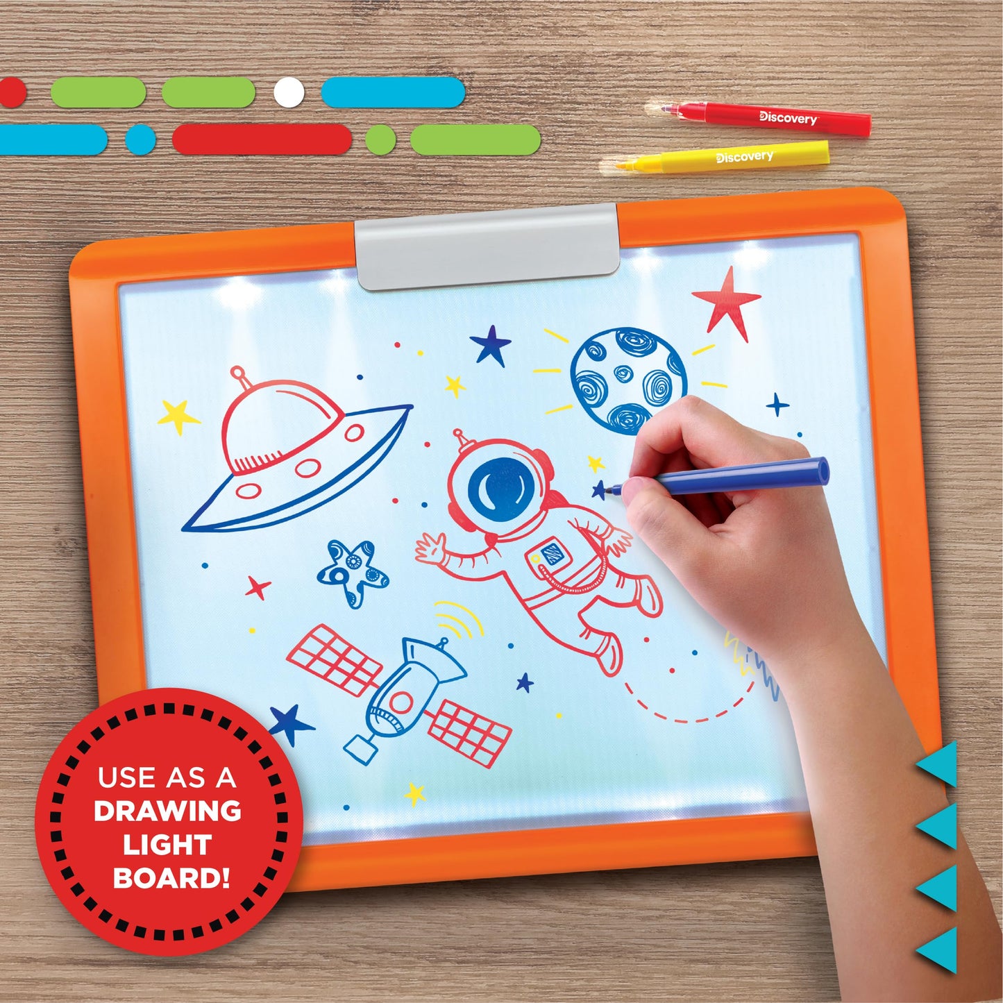 Discovery LED Tracing Tablet, 26-Piece Set with Washable Markers, Tracing & Template Sheets, Battery Powered Doodle Activity Lightboard, Kids Drawing & Sketching Portable Travel Art Set, Toy Gift