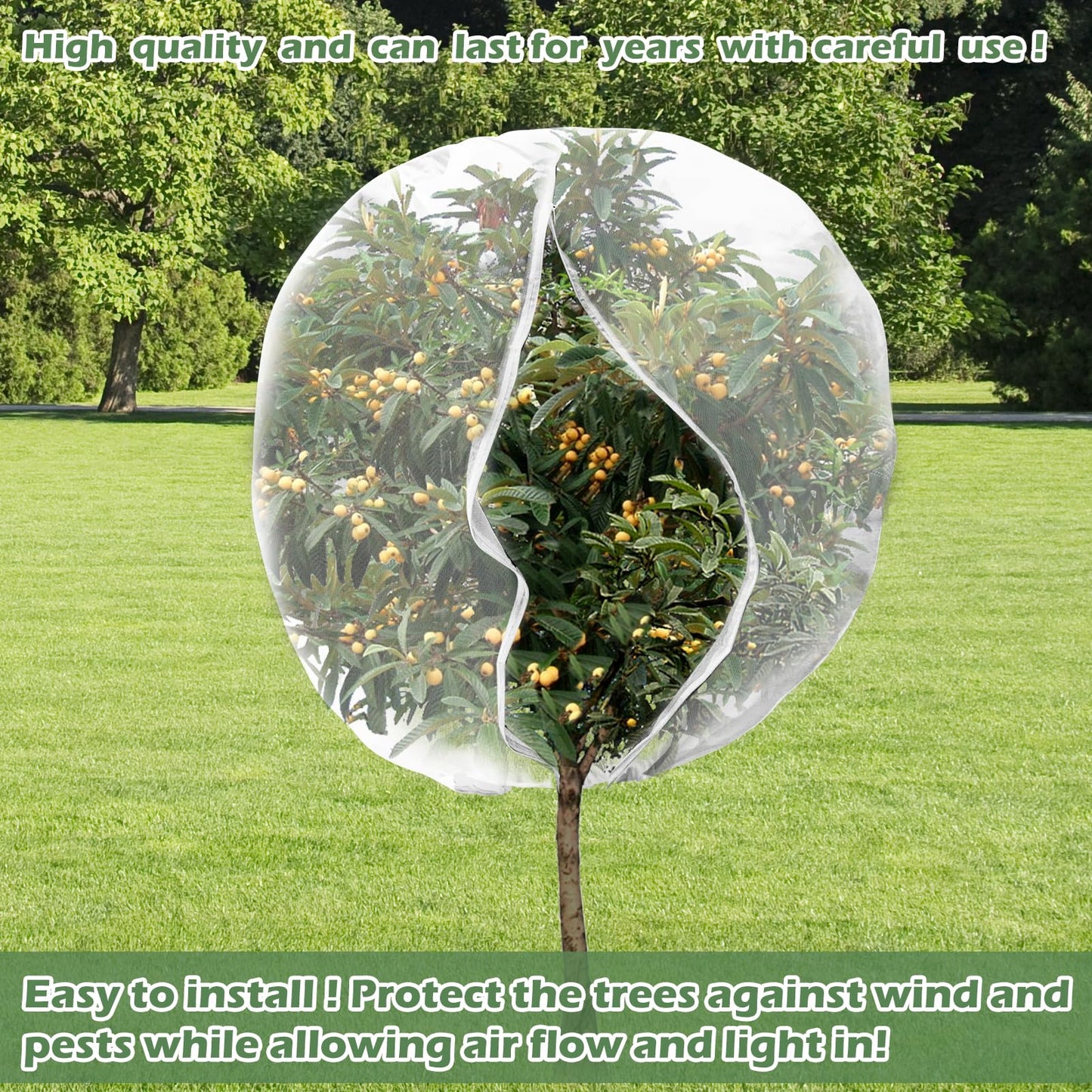 10 x 10ft Extra Large Fruits Tree Netting, Garden Mesh Insect Tree Cover with Zipper Drawstring Bird Barrier Net Plant Bag Blueberry Bushes Protection Plant Cover for Prevent Animals Deer Squirrel Bug