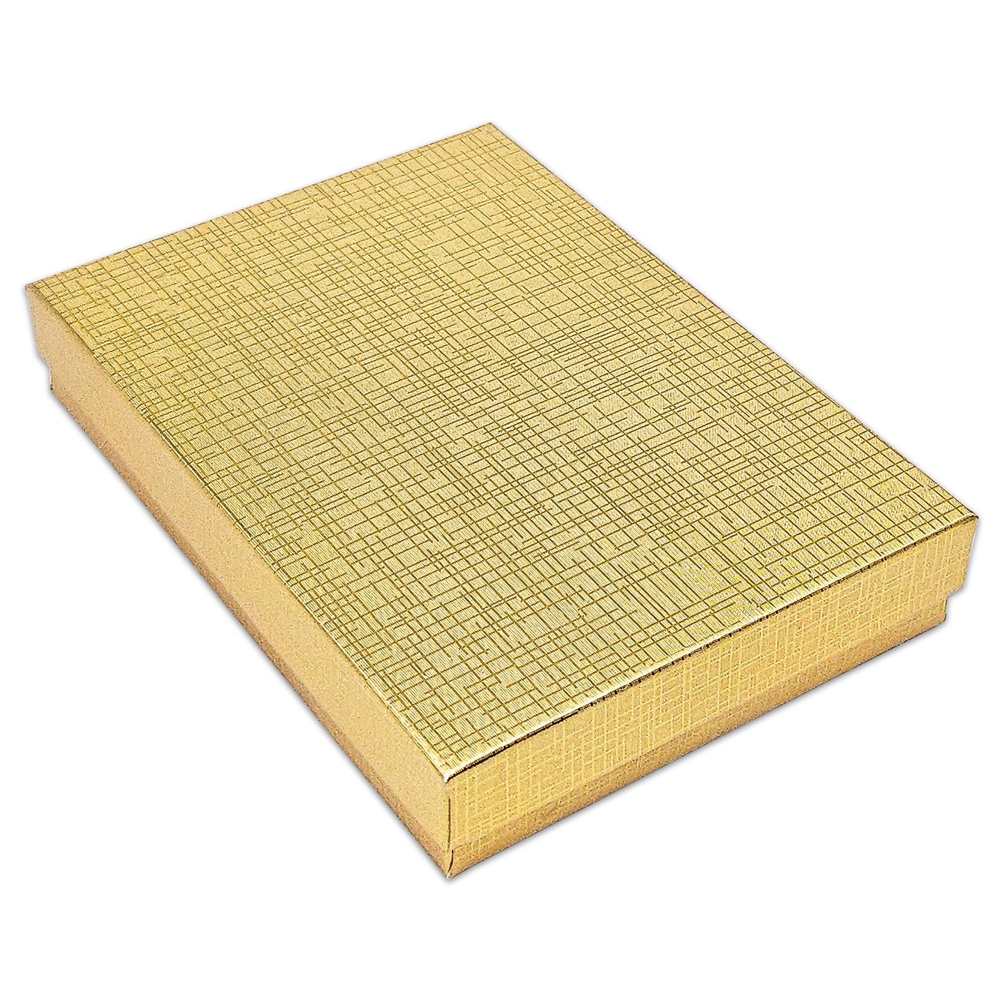 TheDisplayGuys - 25-Pack #53 Cardboard Linen Paper Jewelry Gift Boxes w. Cotton Padding - Gold (5.4" x 3.9" x 1.0")