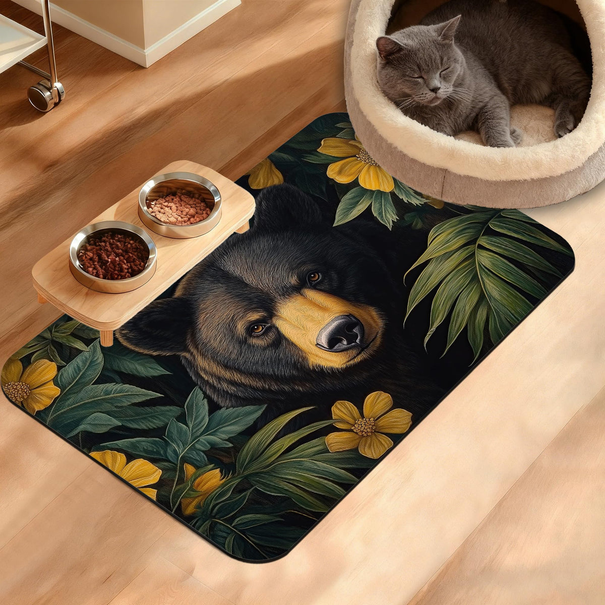 Tropical Palm Dog Food Mat,Exotic Leaves Floral Absorbent Pet Feeding Mat for Food and Water Bowl,Quick Dry Dog Placemat Non Slip Rubber Backing Waterproof Pet Supplies 16" x 24"