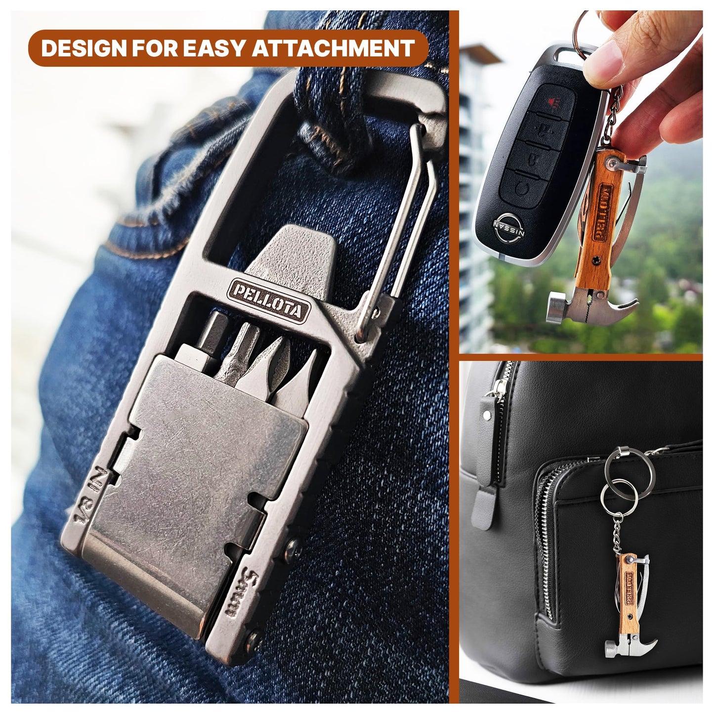 Pellota Multi Tool Prizes [17-in-2] for Adults - Multi Tool for Men, Multitool, Small Hammer, Small Tools, Hammer Multitool, Gifts for Men, Dad, Husband, Camping, Bottle opener, retrieve card pin