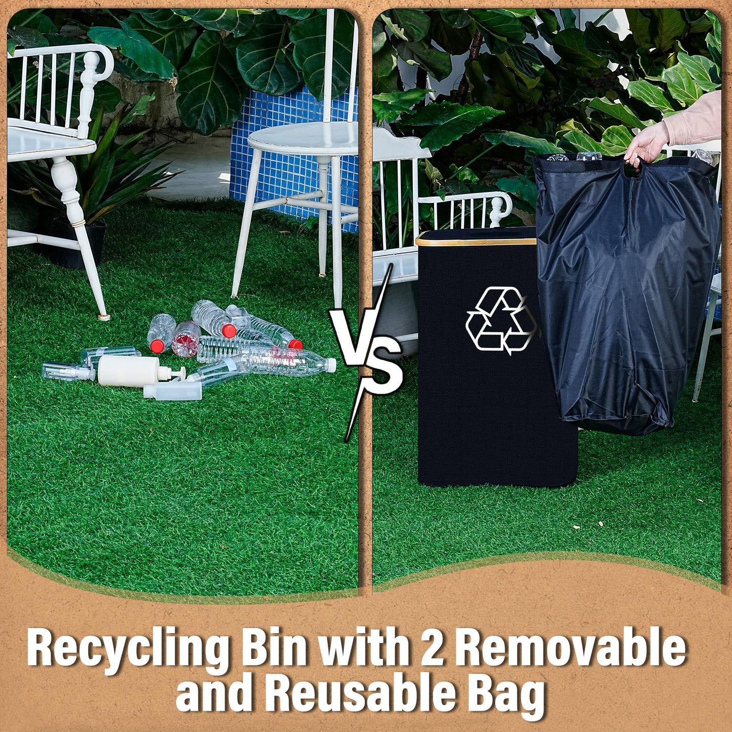 efluky Recycling Bin for Kitchen 26 Gallon, 100L Recycle Bin with 2 Removeable and Reusable Inner Bag, Large Recycling bin with lid for Bottle Can Plastice Stickers (Black)