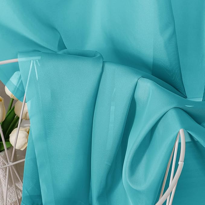 Aiyufeng Turquoise Sheer Curtains 96 Inches Long 2 Panels Set, Light Filtering Soft Airy Voile Rod Pocket Turquoise Sheer Window Drapes for Bedroom Living Room, Each 42Wx96L Inches
