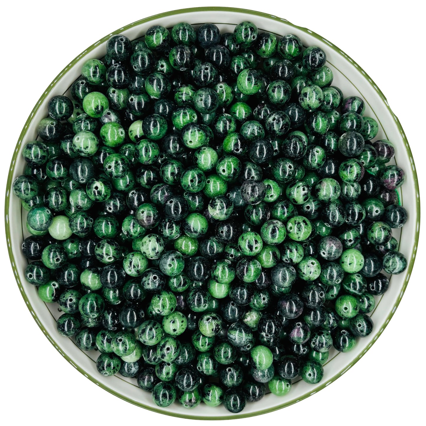 WHNKFB 10mm 50PCS Natural Ruby Zoisite Round Beads, Red-Green Loose Gemstone Beads for Jewelry Making Craft - 4mm 6mm 8mm 10mm Options with Free Elastic Cord