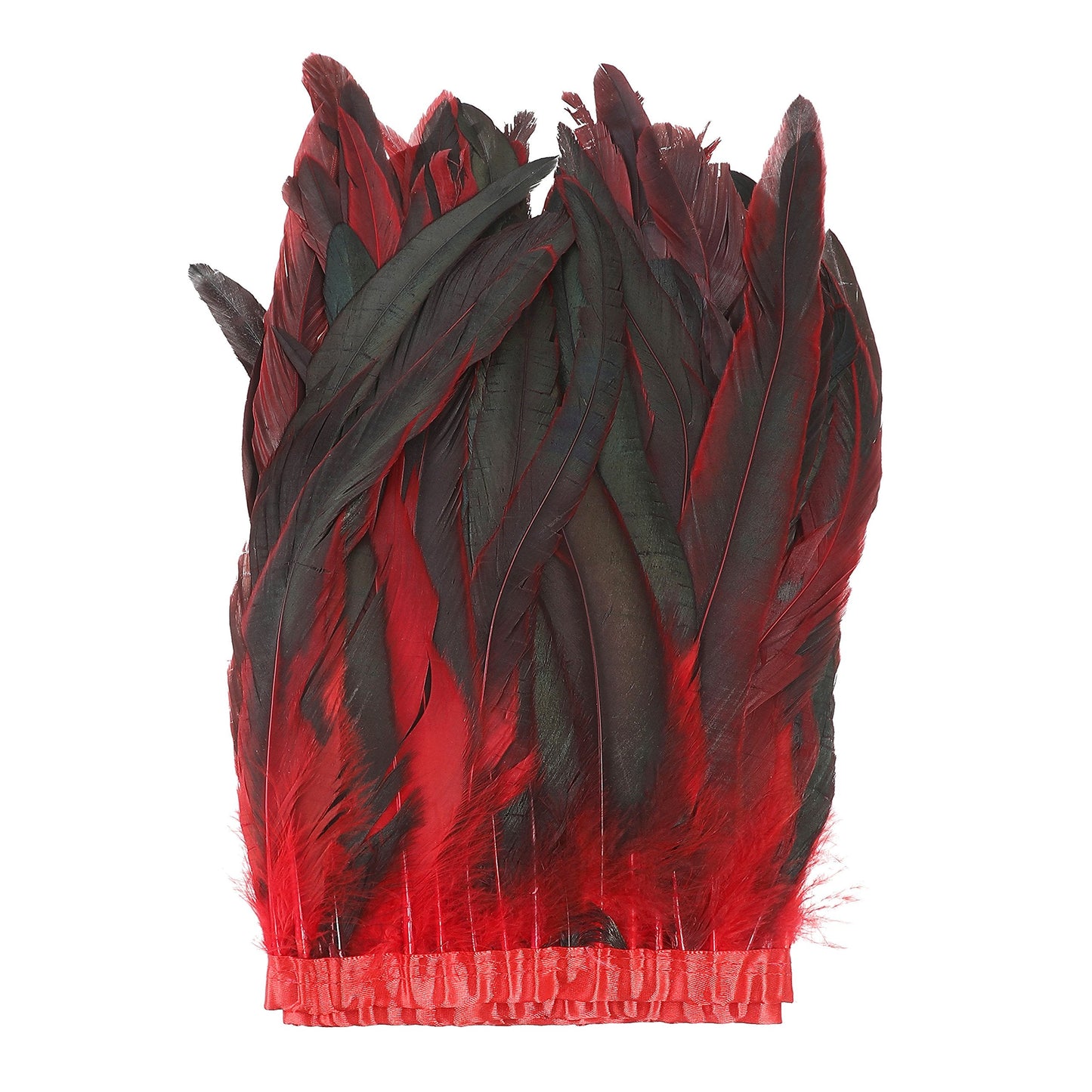 AWAYTR Rooster Hackle Feather Trim 10-12 inches Width for DIY Sewing Crafts Pack of 1 Yard (Red&Black)