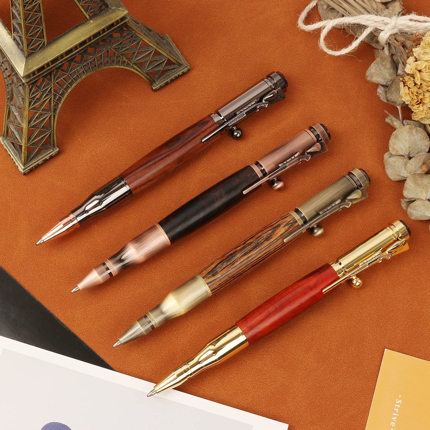 SHALORY Bolt Action Pen with Compass & Extra Refill,Birthady Gift Cool Gadgets for Men Wooden Ballpoint Pens Luxury Gel Ink Pens Medium Point 1.0 mm Black Ink