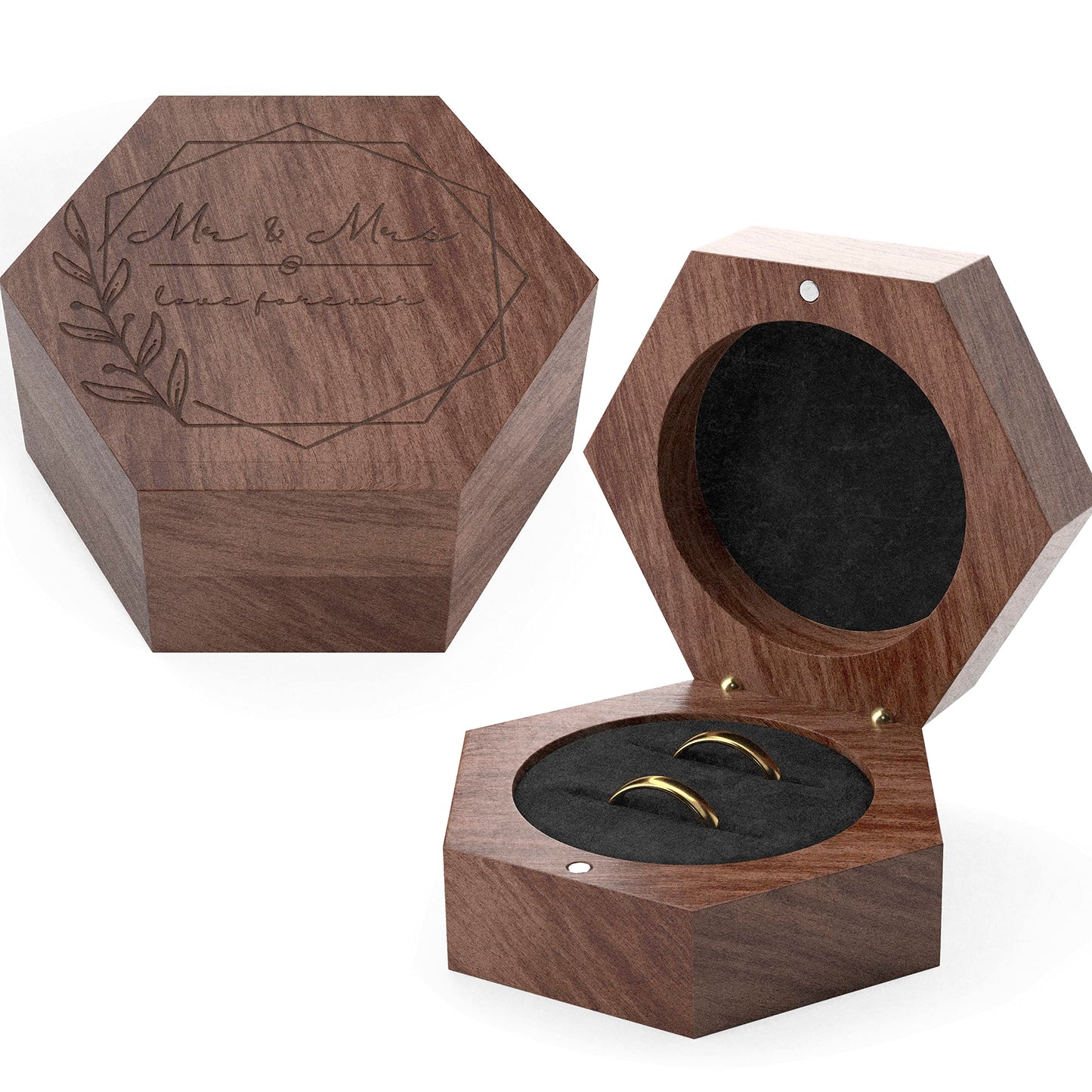 Rustic Wedding Ring Box for Wedding Ceremony Registry 2 Slots | Wooden Ring Holder for Ring Bearer Box & Ring Bearer Pillows | Engagement Ring Box for Proposal, Jewelry Box & Jewelry Organizer Gifts