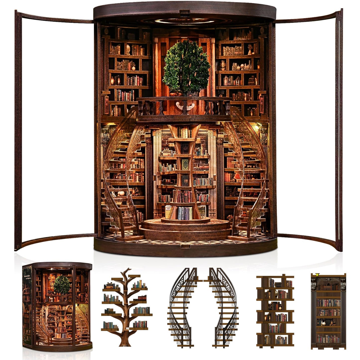 CRIOLPO Book Nook Kits for Adults - Book Nook Kit Bookshelf Decor DIY Miniature House Kit for Bookshelf - Craft Kits for Adults Booknook Model Kits Tiny House Arts and Crafts with LED Lights