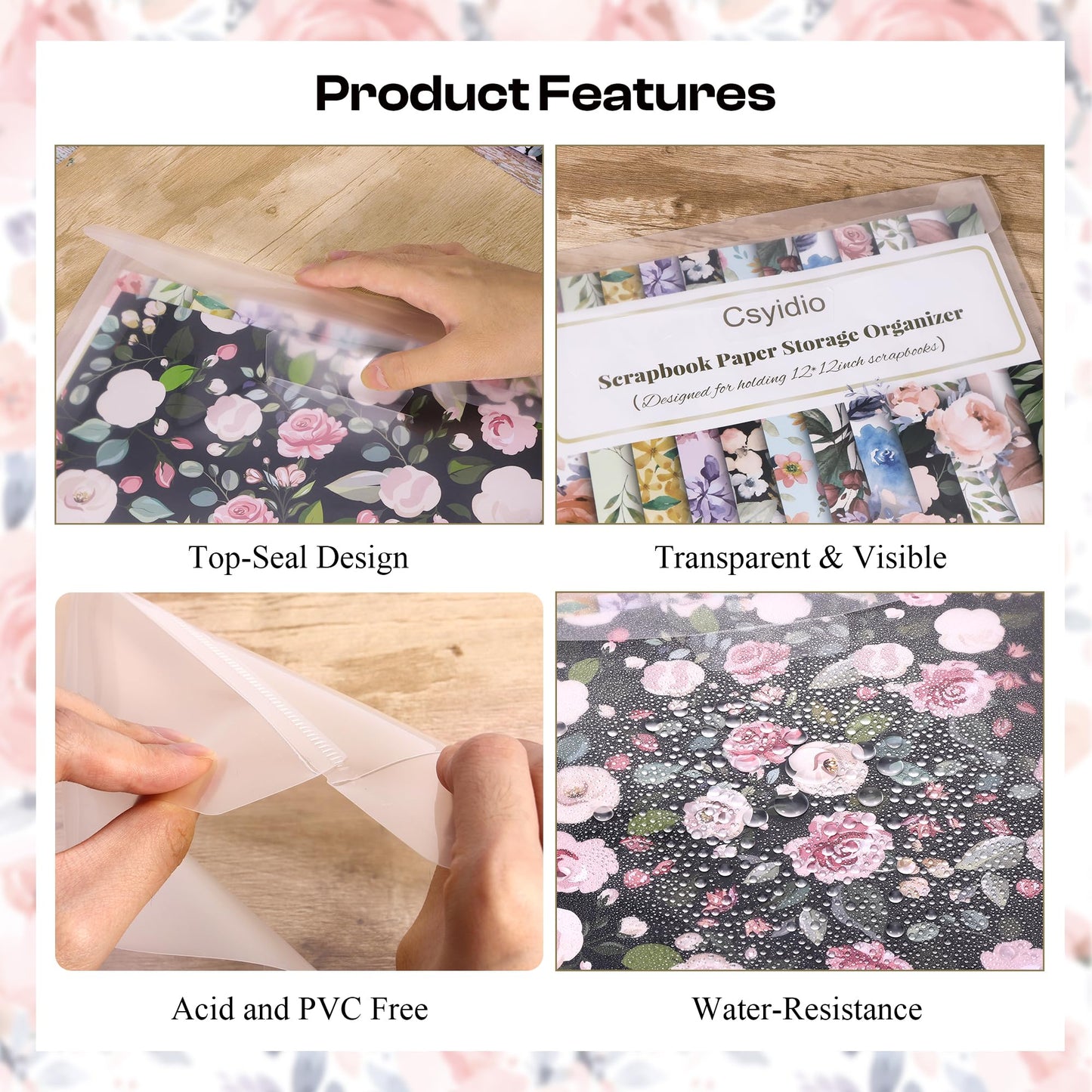 Csyidio 10 PCS 12 x 12 Inch Scrapbook Paper Storage Organizer with Label Stickers, Clear Paper Storage Bag for Holding Scrapbooking, Vinyl, Photos and File Enclosed Storage