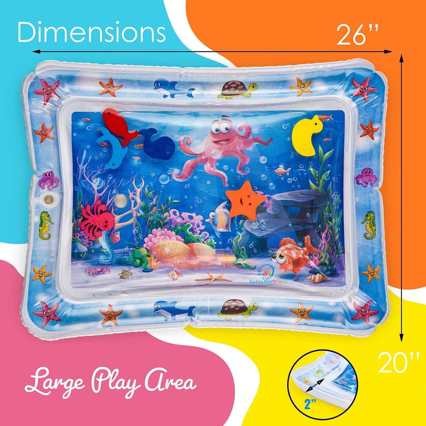 Splashin'kids Inflatable Tummy time Premium Water mat Infants and Toddlers is the Perfect Fun time Play Activity Center Your Baby's Stimulation Growth