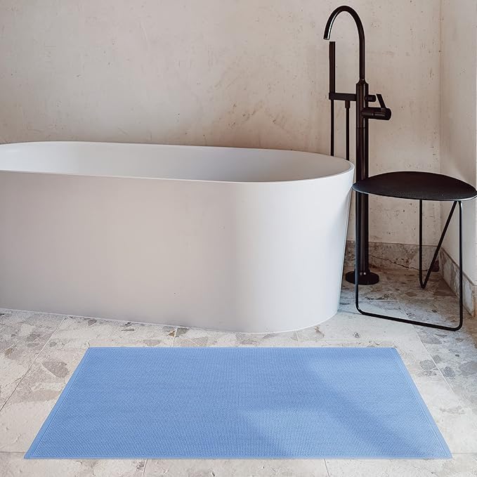 Cotton Paradise 100% Cotton Non Slip Bath Mats for Bathroom, 17x24 inch Soft Absorbent Quick Dry Machine Washable Floor Bath Mat, Sky Blue