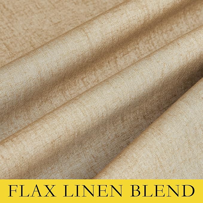 NICETOWN 100% Absolutely Blackout Linen Curtains with Thermal Insulated White Liner, Camel, 42" Wide by 45" Long, 2 Pieces, Linen Blend Window Drapes Privacy Window Treatments for Bedroom/Kids Room