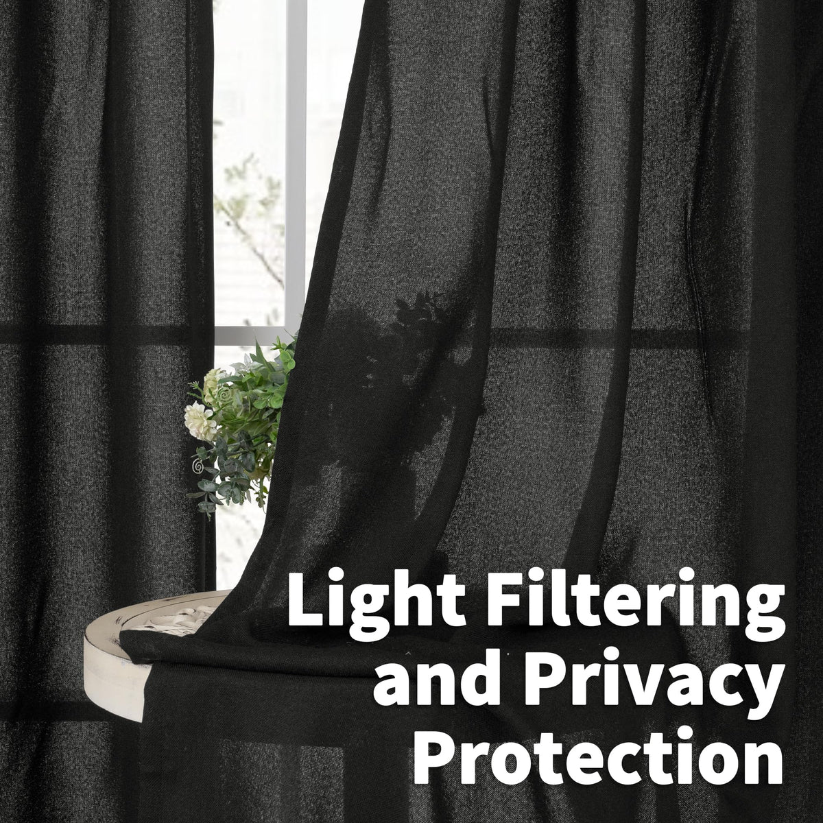 Black Linen Curtains 40 Inches Long for Kitchen Cafe Window (2 Count)