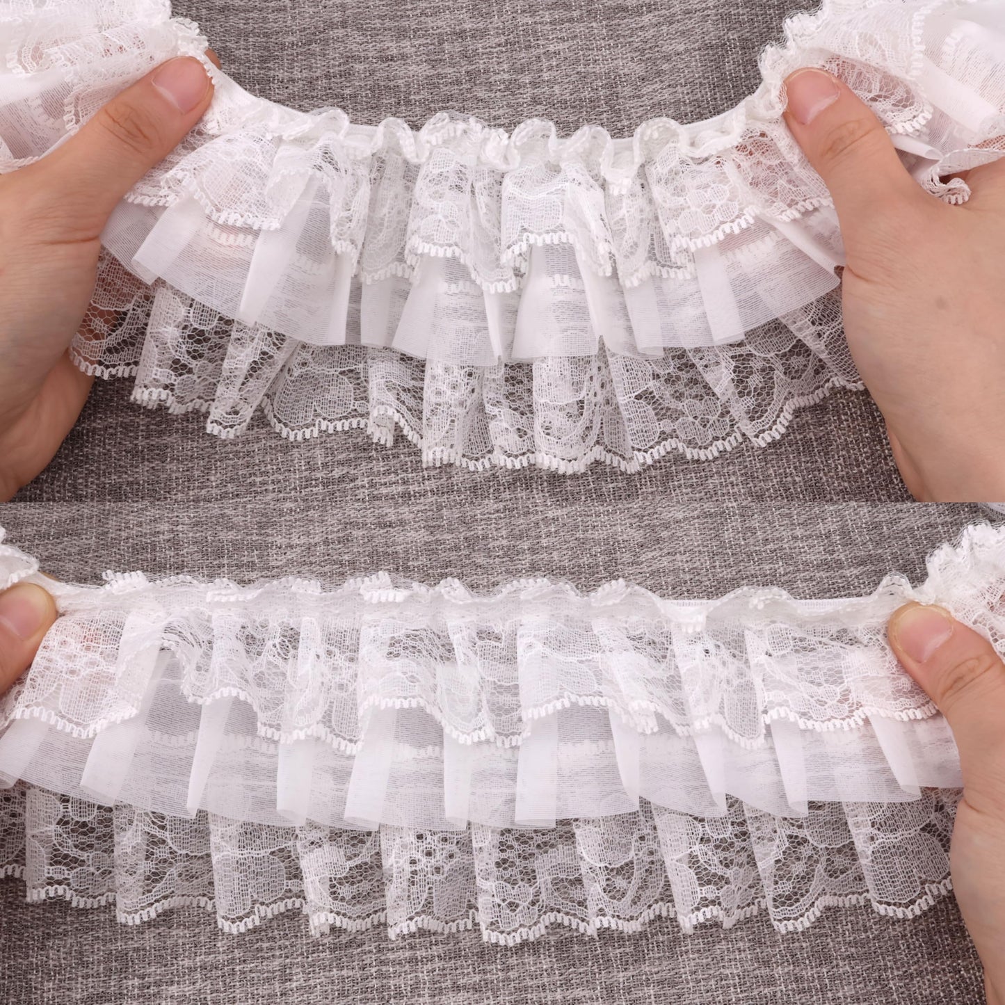 White Ruffle Lace Trim Elastic Trim for Bridal Wedding Decoration Sewing and Crafts (AIETSYEI)