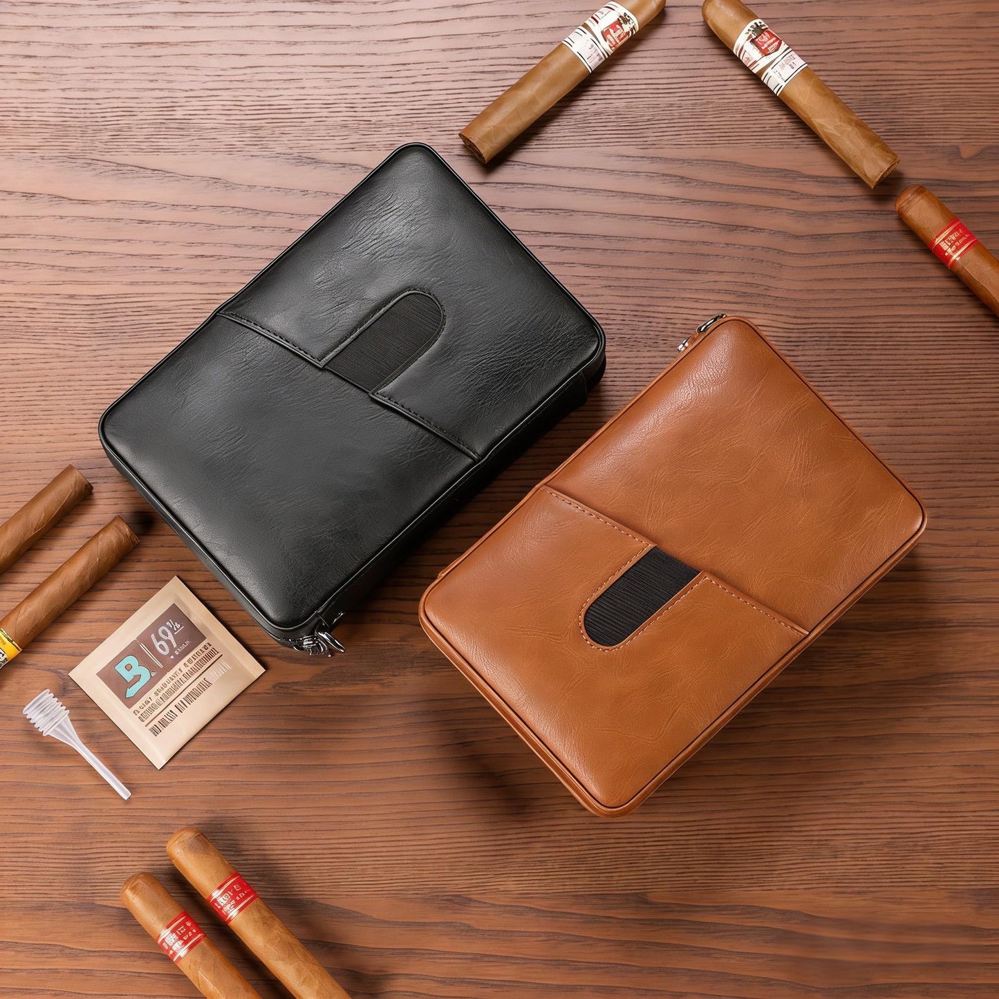Cigar Humidor, Leather Cedar Wood Cigar Case with Multi-Functional，Hygrometer,Humidifier, Portable Cigar humidor,Carry Strap,Travel humidor Cigar Box, Cigar Gift for man.