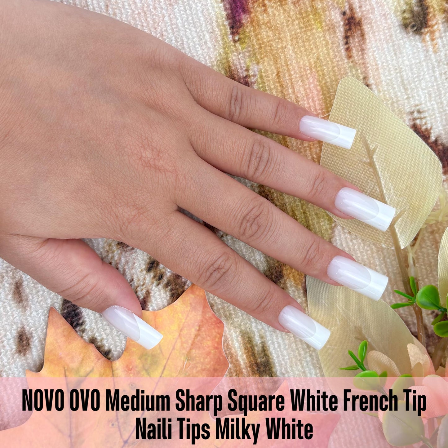 NOVO OVO Medium Square French Tip Nail Tips, Extra Thick Soft Gel Tips Full Cover, 180Pcs Milky White Pre-Etched False Nails (Need Builder Glue Gel & Top Coat), 15 Sizes Press on Nail Extension Kit