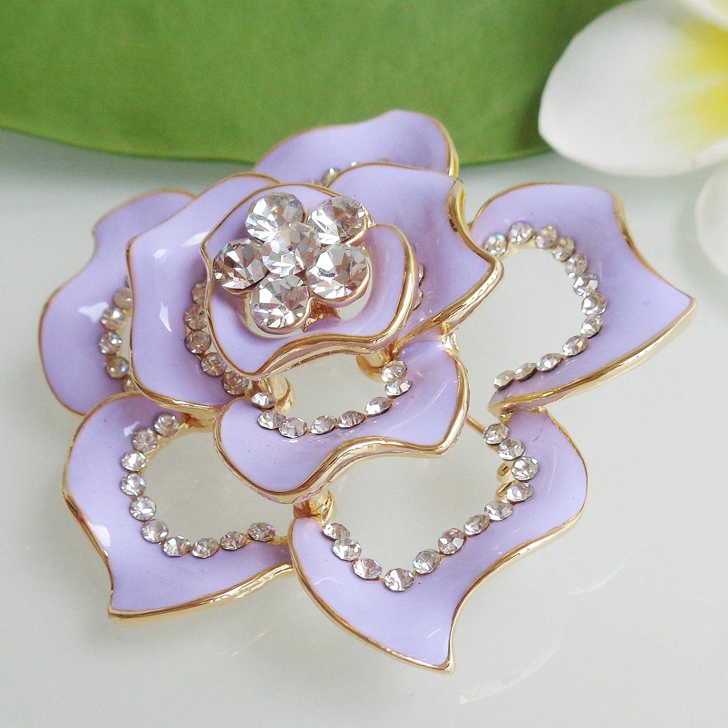 Navachi 18k Gold Plated Crystal Purple Enamel Rose Flower Az7198b Brooch pins
